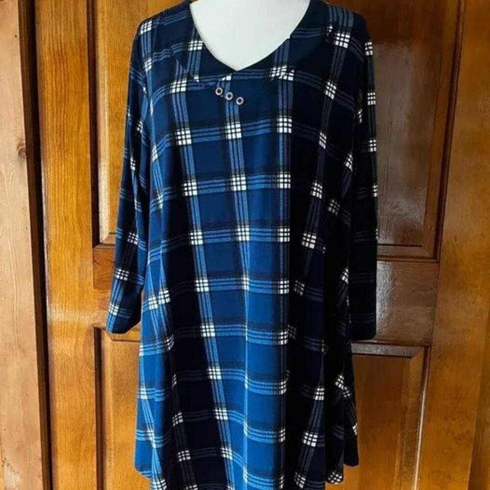 Bue Plaid Tunic Top Size 2X
